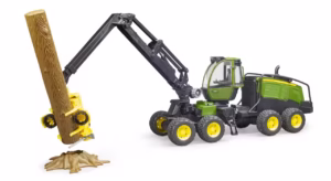 Harvester John Deere Bruder 02135 z kłodą uniesioną wysięgnikiem